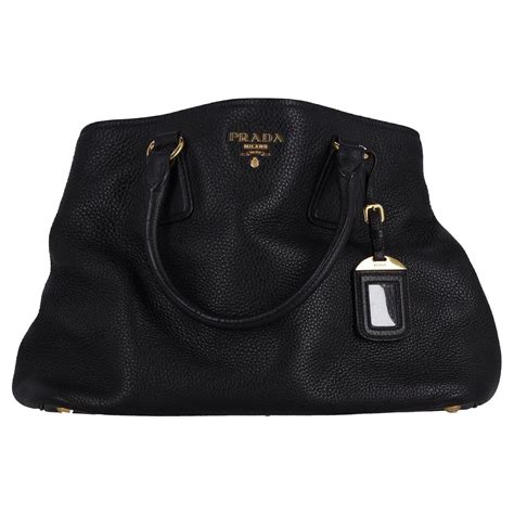 prada black leather two-way vitello shine satchel bag